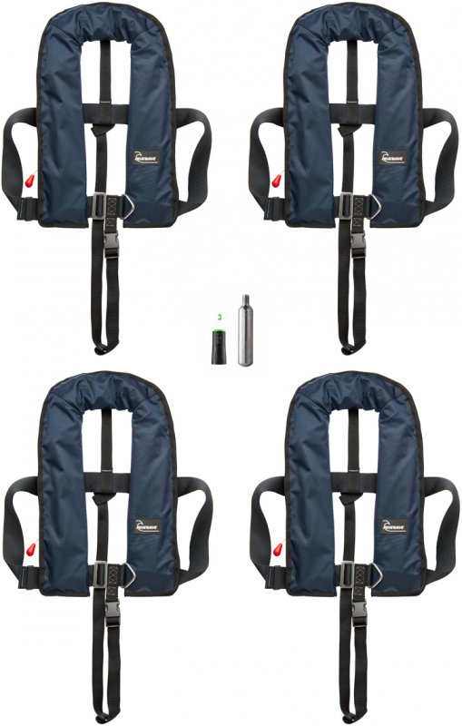 Bluewave Set Of Four Navy 150N Auto Harness Lifejackets With Holdall & Service Kit