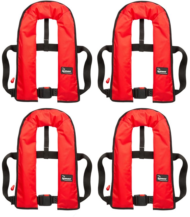 Bluewave Set Of Four Bluewave Red 150N Automatic Lifejackets Plus Storage Bag