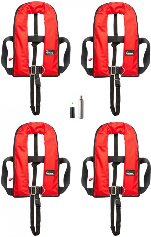 Bluewave Set of Four Red 150N Auto Harness Lifejackets, With Holdall & Service Kit